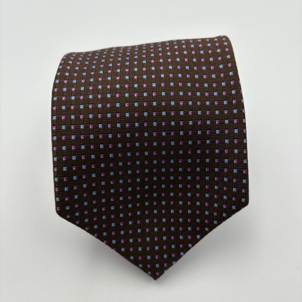 Brooks‎ Brothers Tie Mens Brown Silk Geometric Stain Resistant Woven England USA